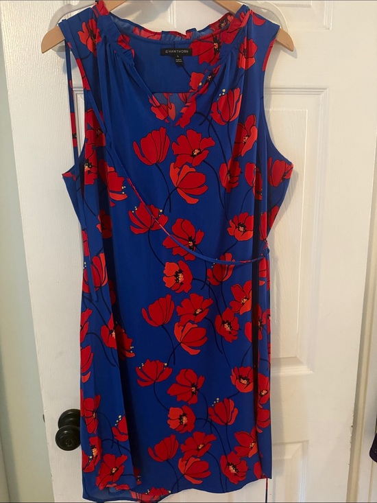 Kasper Dresses & Skirts - 41 Hawthorn Royal Blue Midi Dress with Red Floral Print